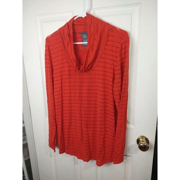 Chelsea & Theodore Woman L Pullover Red Tank Lined Burnout Striped Long Sleeve - Picture 2 of 9